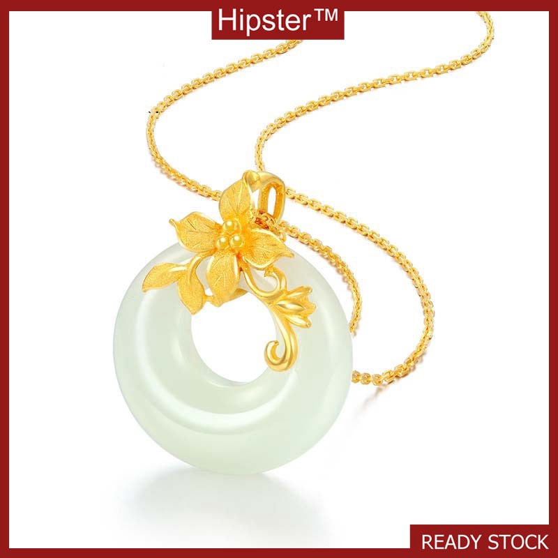 Baru Bunga Cabang Jade dan Hetian Putih Chalcedony Kalung Liontin Emas Bertatahkan Jade Berlapis Emas Liontin Hadiah