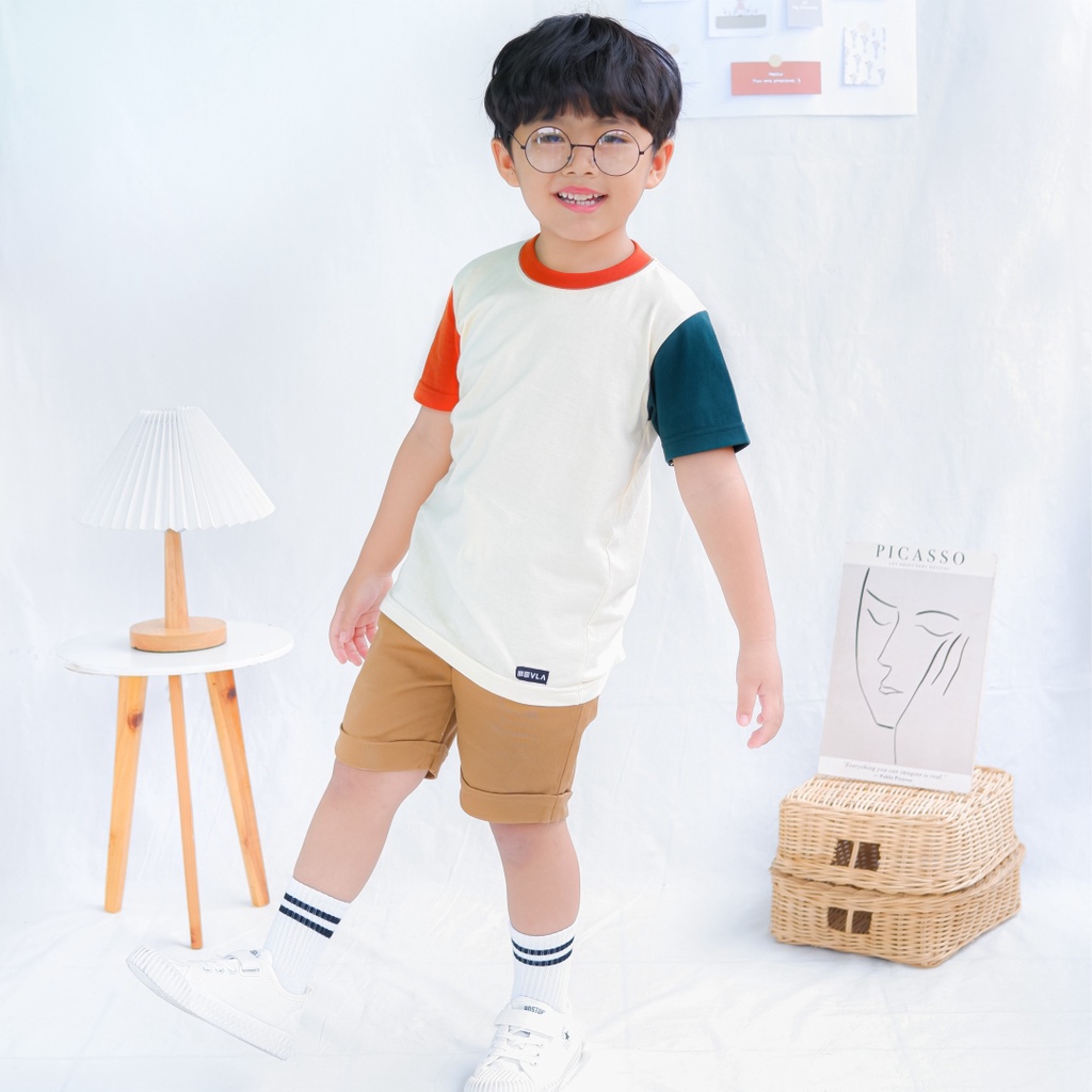 Kaos Anak Polos Laki Laki Perempuan Kombinasi Lengan Branded Premium Original | Ichiro - Mevla Kids