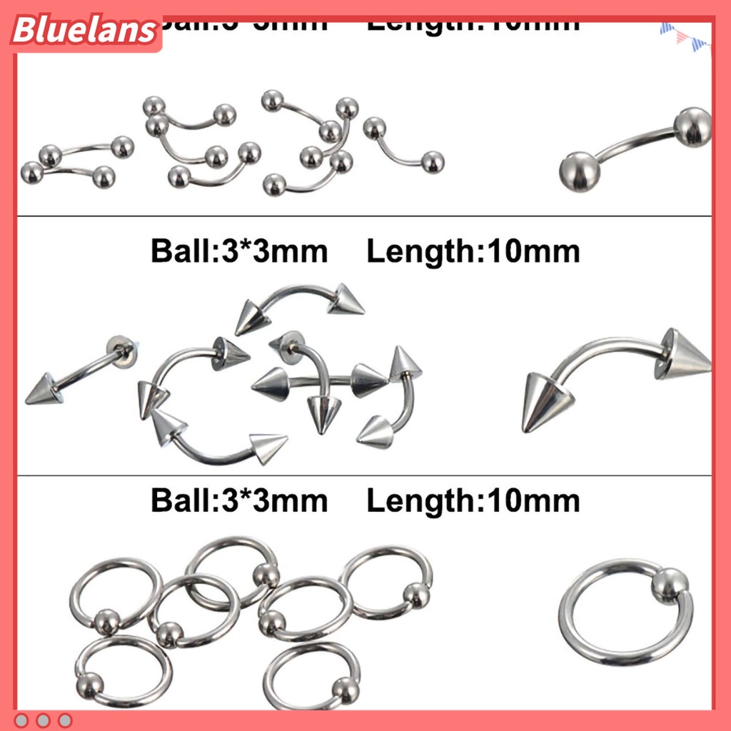 15 / 60 / 85 Pcs Cincin Tindik Tubuh Bahan Stainless Steel 316L