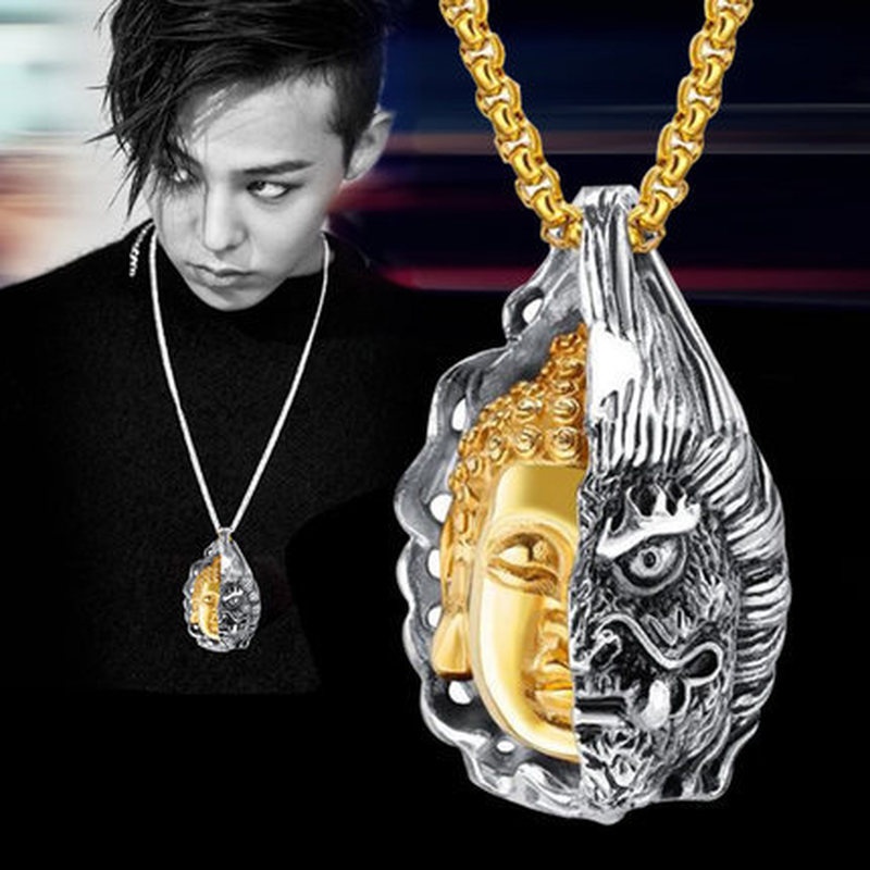 Kalung Liontin Kepala Buddha Gaya national hip-hop Untuk Pria