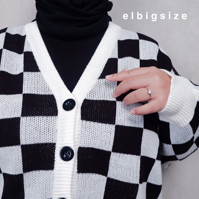 Elbigsize Checkerboard Cardigan