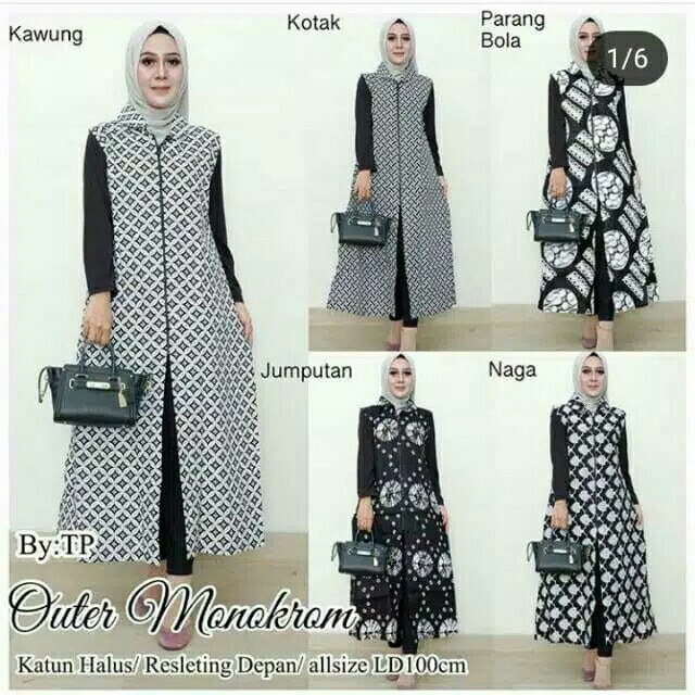 Batik Wanita Outer Monokrom Motif Hitam Exclusive Premium
