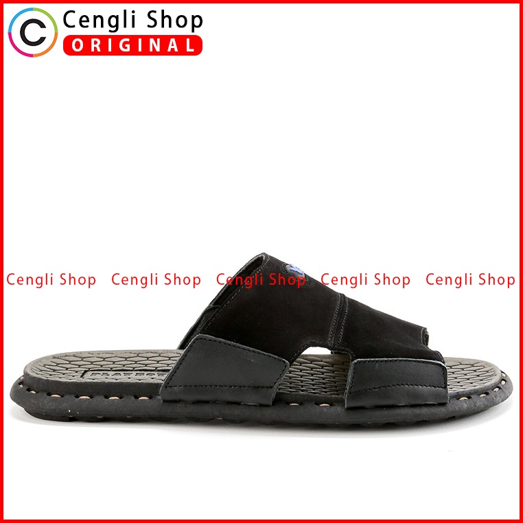 SANDAL SLIDE KULIT PLAYBOY PRIA ORIGINAL CASUAL BRANDED HITAM PL23