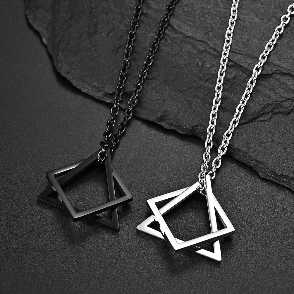 Square Triangle Rock Necklace,Geometric Stacking Streetwear Hip Pop Necklace Couple Necklace