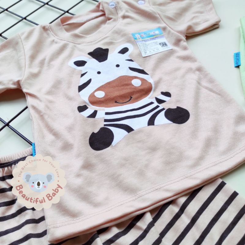 Setelan Pendek Bayi 3-12 Bulan Motif Zebra / Baju Bayi Pendek / Setelan Harian Bayi / Kaos Oblong Bayi &amp; Anak Kancing Pundak / Beautiful Baby Shop