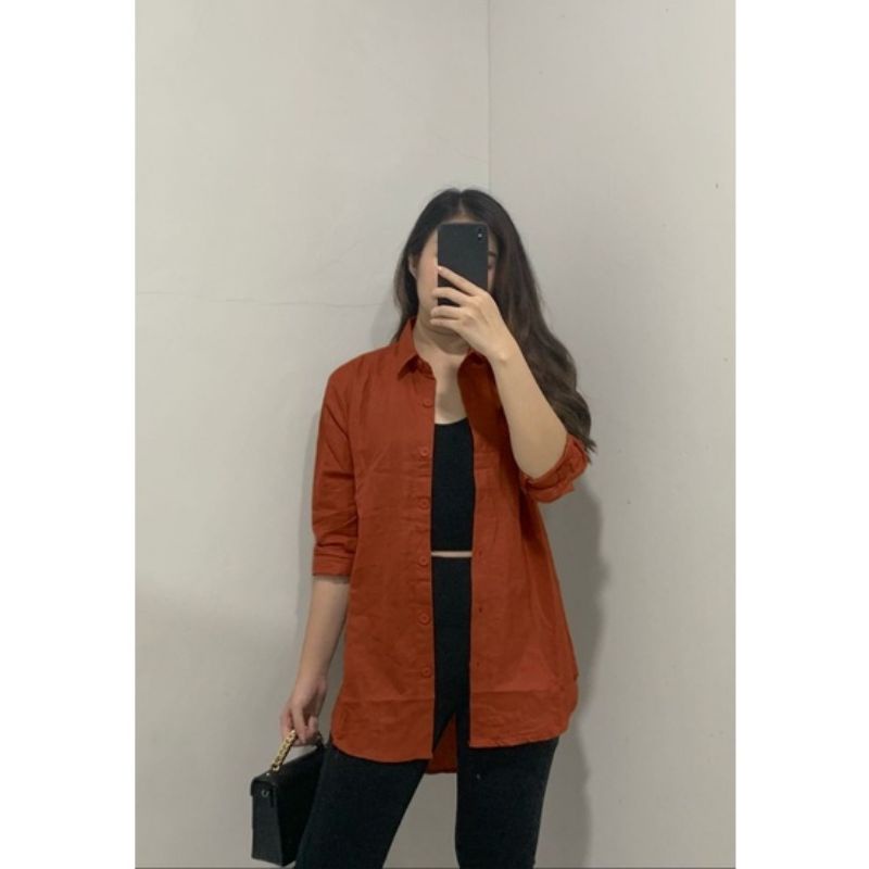 Kemeja wanita oversize linen / Olivia Shirt-Olivia teracota