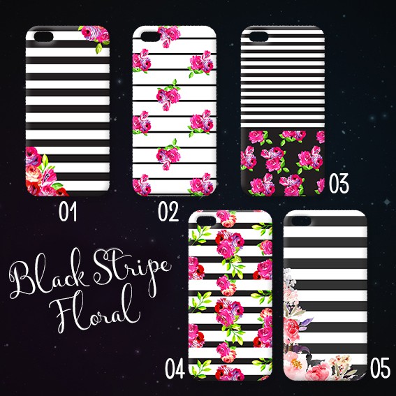 Customm Case Motif Bunga Black Stripe Floral Semua Tipe HP 