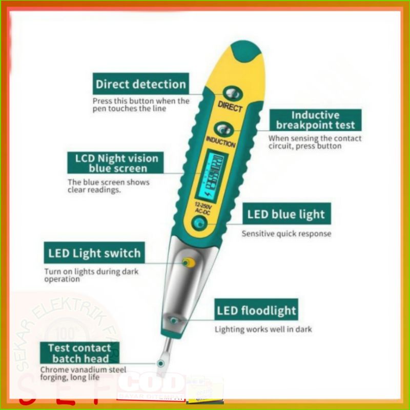 TESPEN DAN OBENG DIGITAL MENGETAHUI KABEL PUTUS,  DC ATAU AC AC / DC 12-250volt (bisa untuk Adaptor DC 12V, sama DC 24V)