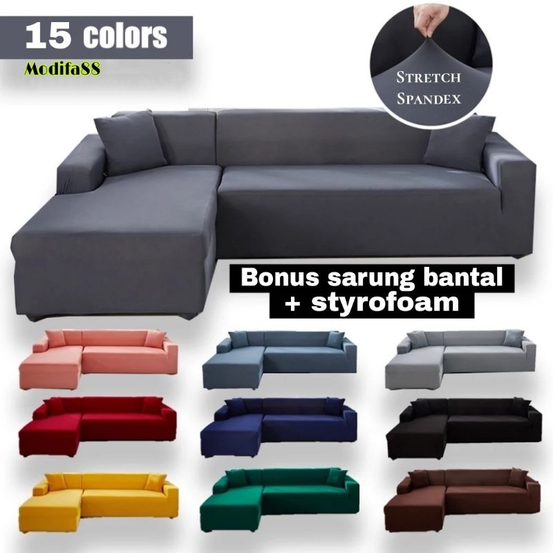 Sarung SOFA POLOS letter- L bahan stretch/Cover sofa L- SHAPE  elastis