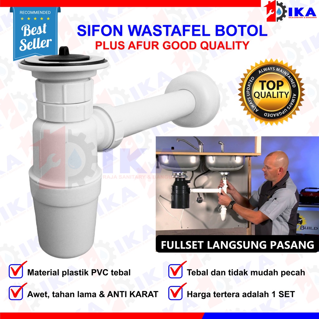 Sifon botol PVC pembuangan wastafel warna putih Ukuran drat 1 1/4 inch Kuat dan tebal