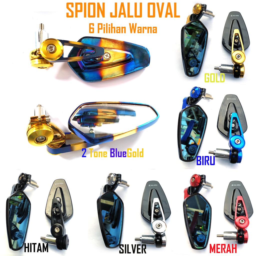 Spion Jalu Oval Untuk Motor Universal - Kaca Kebiruan - Bahan FULL Logam