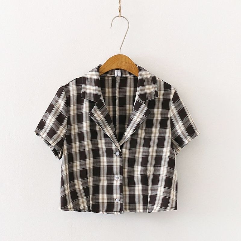 KEMEJA CROP TOP/KEMEJA CROP KOTAK/KEMEJA KOTAK CROP/KEMEJA KOTAK KOTAK WANITA/KEMEJA KOTAK WANITA/KE