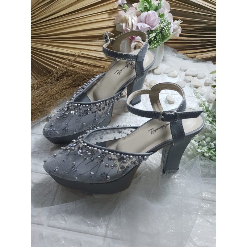 sepatu cantik Dayana Grey 10cm