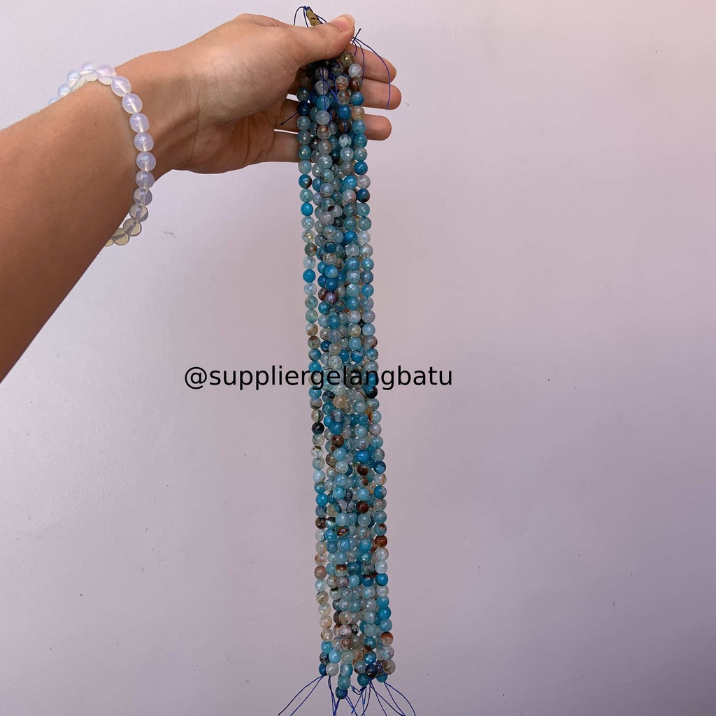 batu aquamarine serat FACETED BEADS 8mm cutting bahan gelang kalung