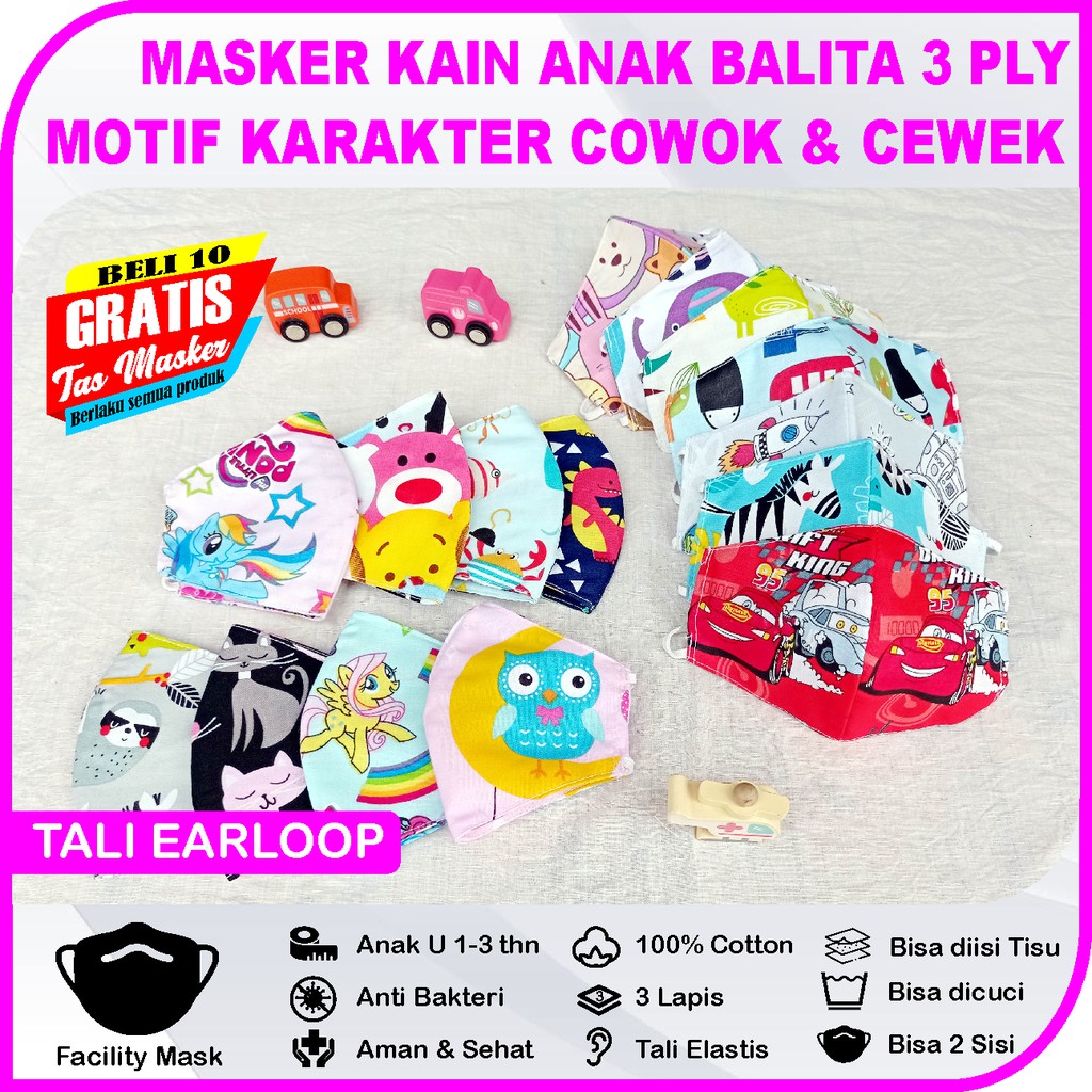 Masker Anak Balita 3 Ply Bisa diisi Tisu / Masker Anak Duckbill Tali earloop