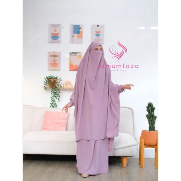 (french khimar + rok lebar) hafshah set woolpeach luxury - Almumtaza Muslimah