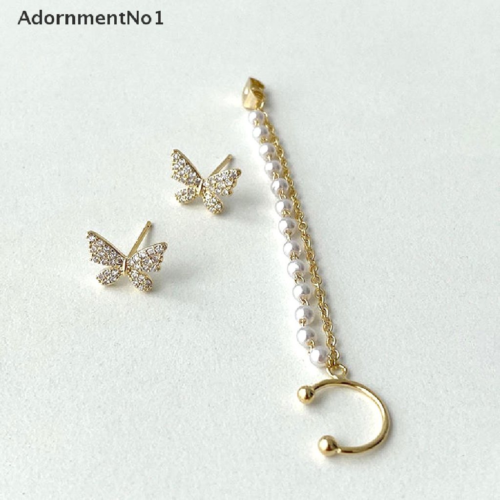 (AdornmentNo1) Anting Tusuk Gantung Desain Kupu-Kupu Hias Berlian Imitasi Gaya Korea / Elegan Untuk Wanita