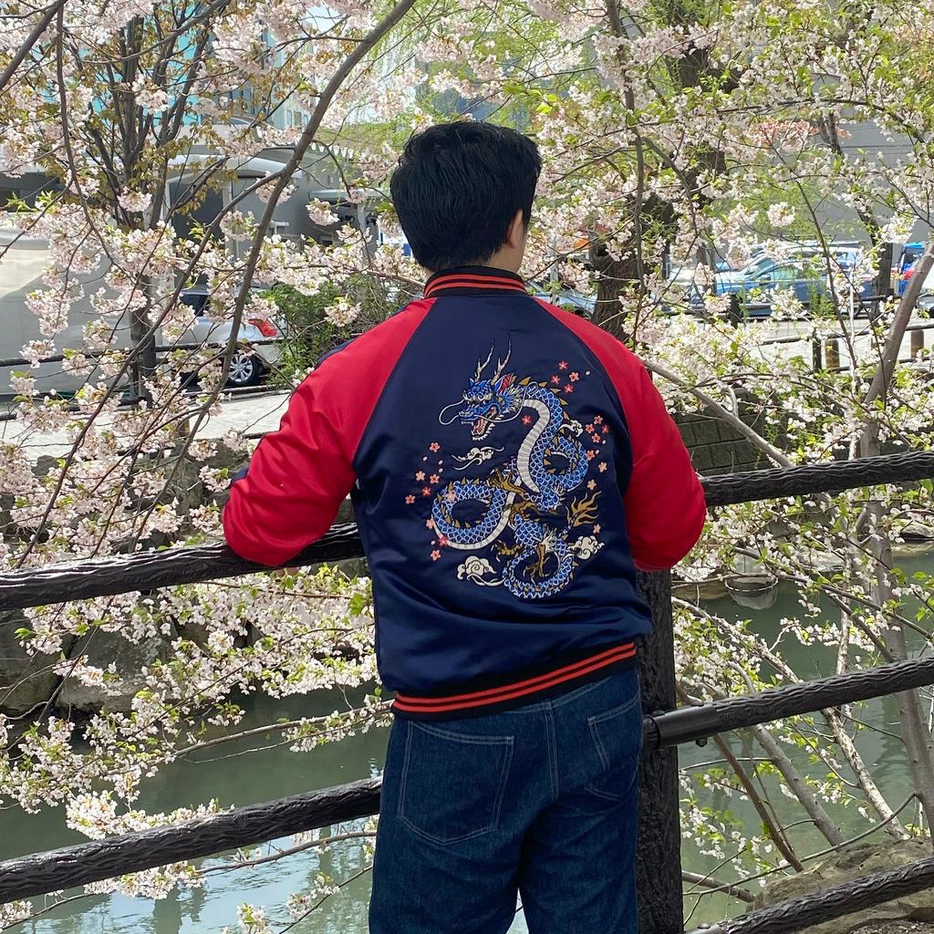 Tusky Ryu Sukajan Jacket Jaket Pria Jepang Dragon Naga Navy Red