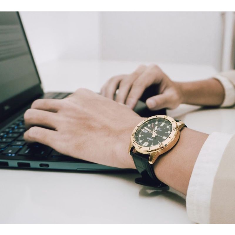 Jam tangan pria Casio MTP-VD01L black golden original