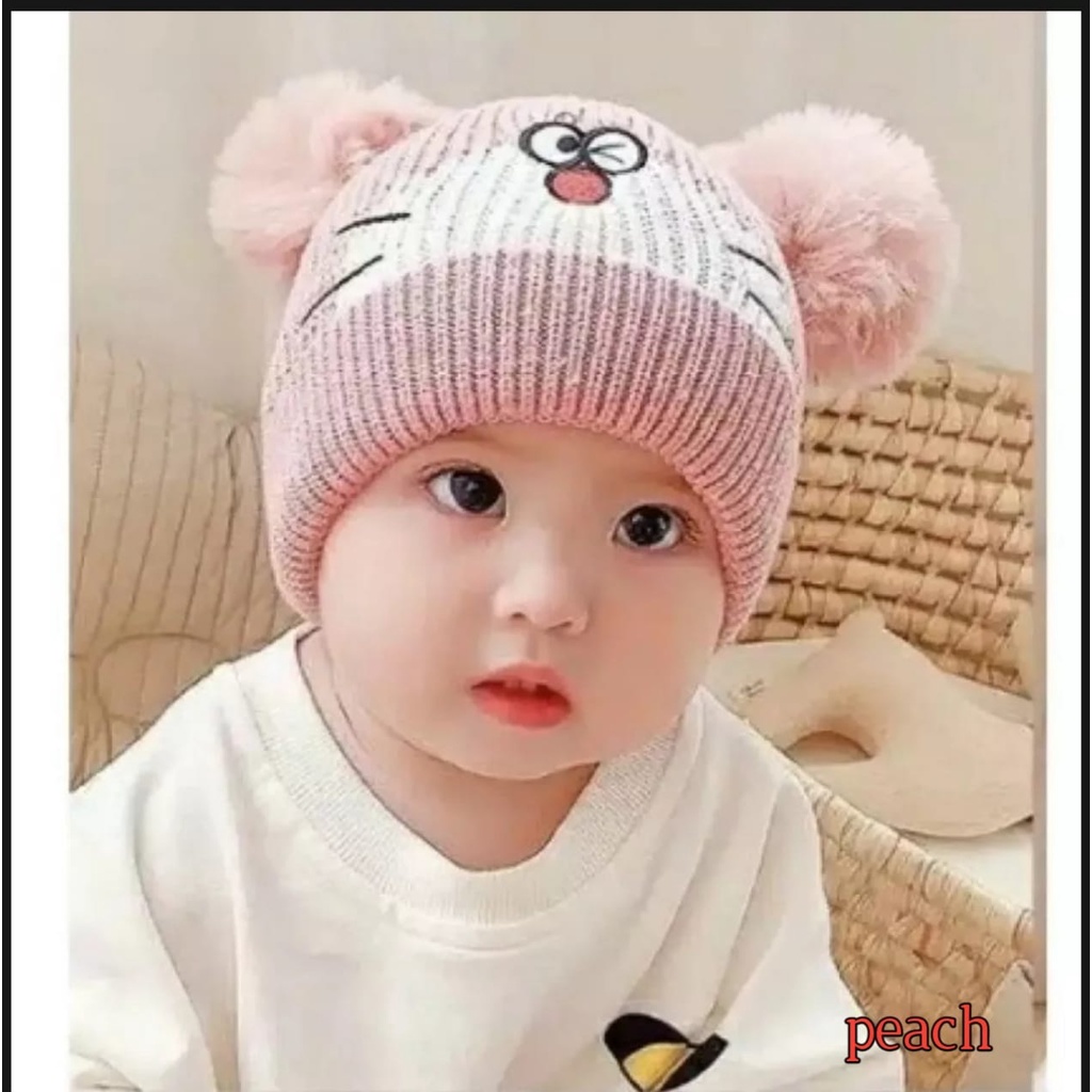 Pom-pom Beanie Hat (1-5 Tahun) | Katun Rajut