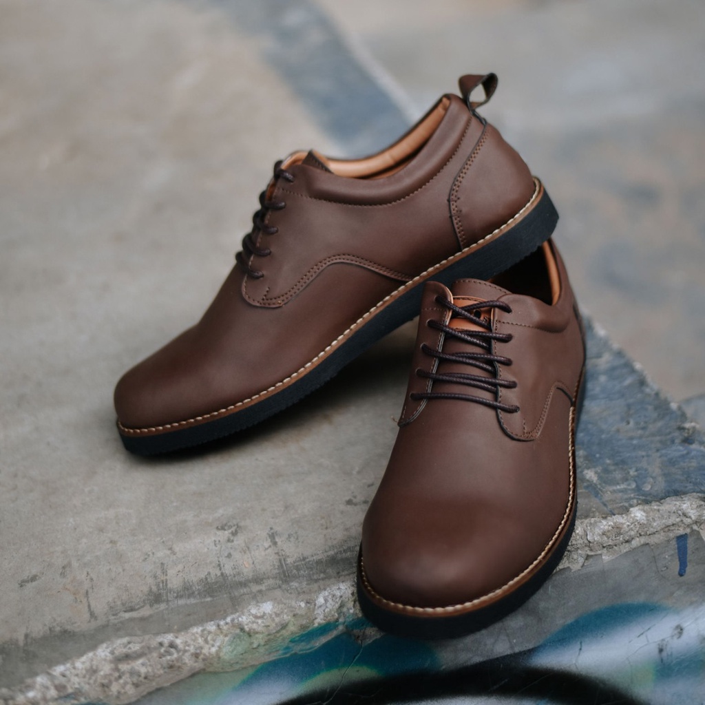 ALASKA DARKBROWN ORIGINAL x FOOTSTEP Sepatu Semi Formal Coklat Tali Pria Pantofel Kerja Kantor Dinas Resmi Guru Kantoran Pesta Kondangan Kuliah Modern Casual Derby Oxford Semi Kulit Premium Footwear Big Size Jumbo Ukuran Besar 44 Keren Terbaru Kekinian