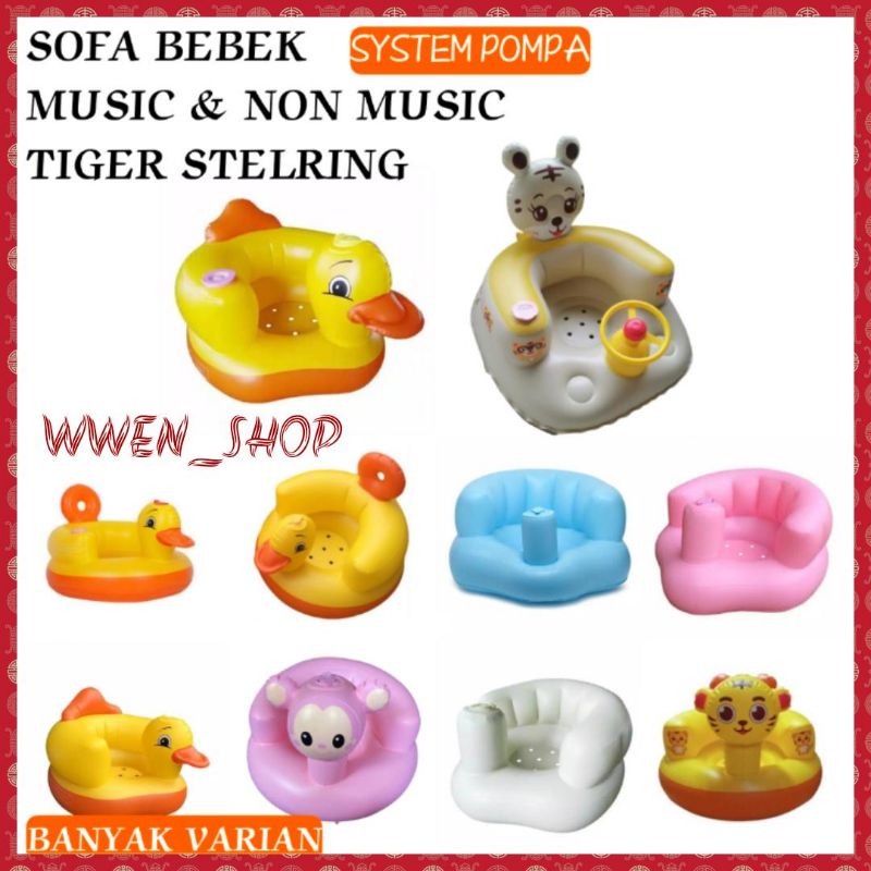 Sofa Bebek Kursi Duduk Baby Musik Pompa Angin Karakter Kelinci Ada Music Dan Non Music Sofa Kursi Makan Bayi belajar duduk balon Baby Chair Model Tiup Bebek Dengan Music Musik