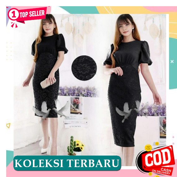 Intan Maxi Dress Import Wanita Jumbo Model Korea Maxy Dres Muslimah Ke Dress Combi Mona - Hitam
