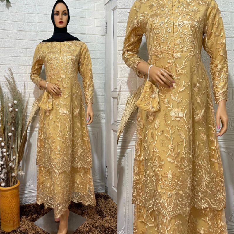 Produk original gamis tingkat melayu//gamis tulle tingkat//gamis lebaran//gamis lamaran