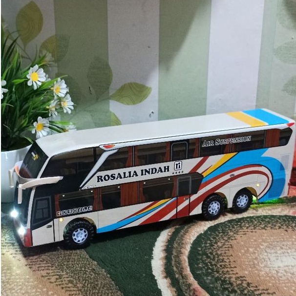 miniatur bus bis  mainan bus bis double deker Rosalia Indah plus lampu