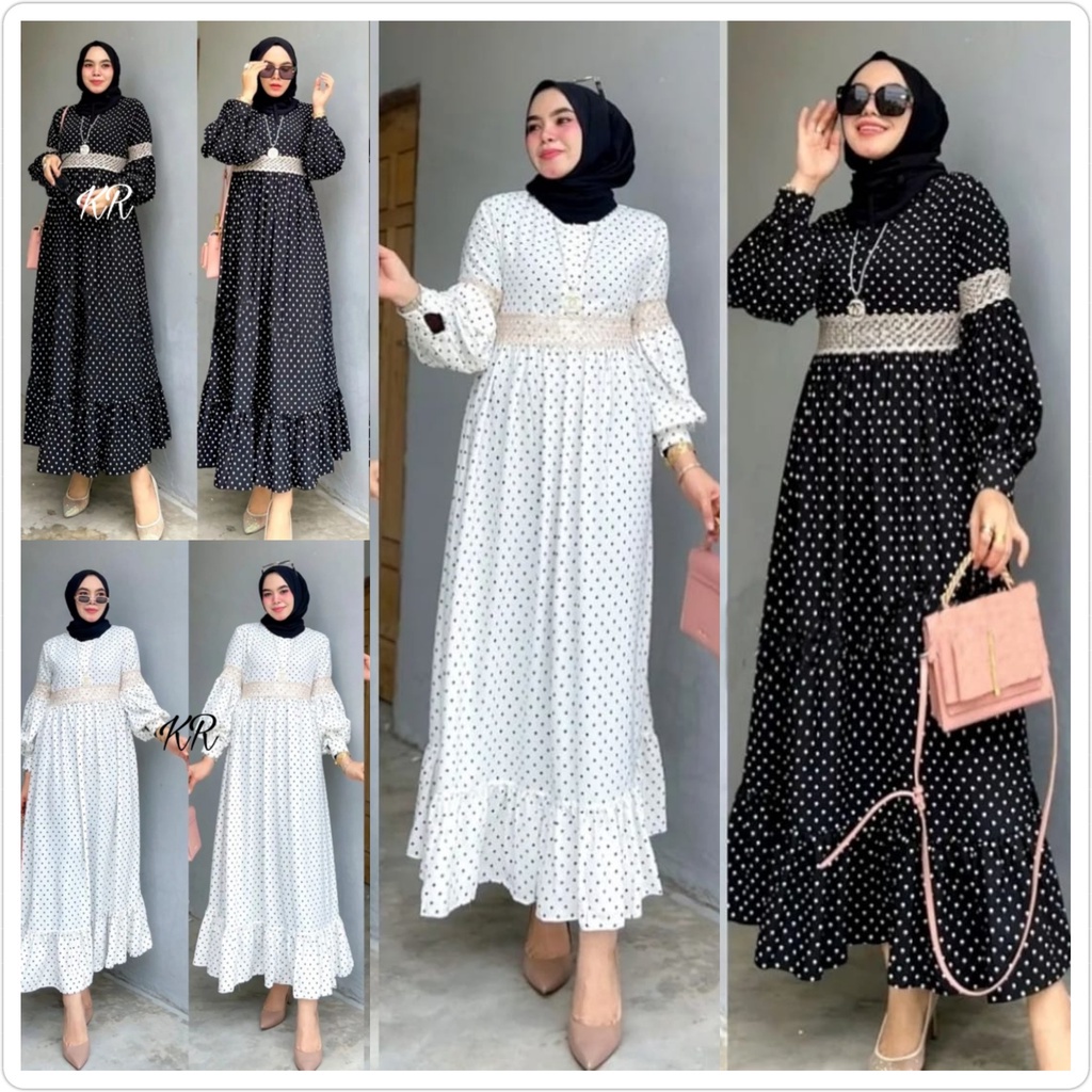 BISA COD / Dress muslim motif polkadot / Maxy Aldisa Polka / gamis simple casual / BAJU PESTA SIMPLE