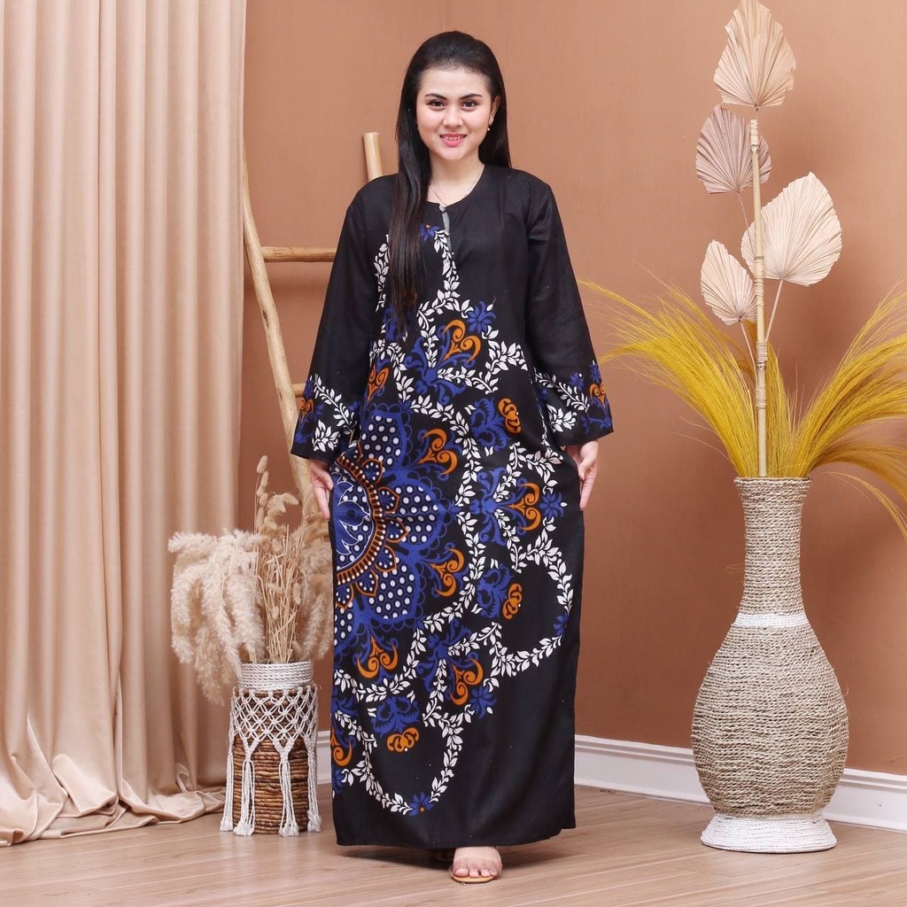 Batik Prass - Daster Lengan Panjang Kekinian Kancing Depan Longdres Busui Rayon Santung Rayon SUPER Ori Prass Official-ADREENA BIRU