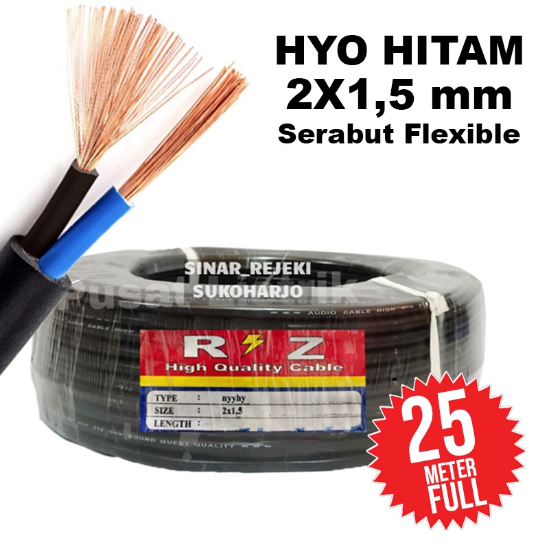 Jual Kabel Listrik NYM HYO 2x1,5 Hitam Serabut NYYHY Hitam 1 Roll 25 ...