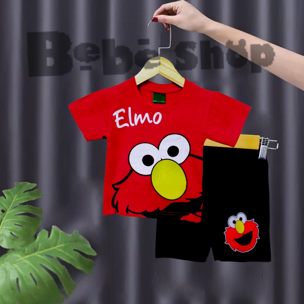 Setelan Baju Anak Karakter Elmo bahan Katun Usia 0 Sampai 10 Tahun