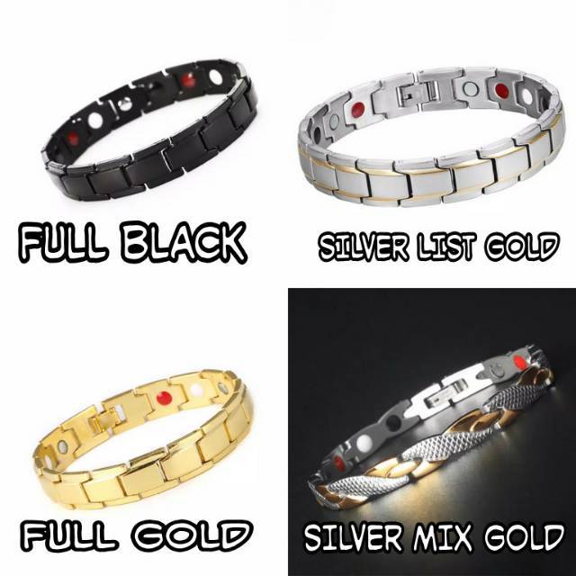 Promo Gelang titanium pria gold gelang magnet pria gelang kesehatan