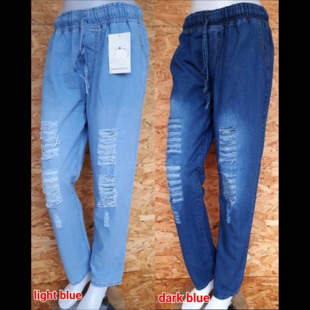 Baggy Jeans Ripped ( Boyfriend Ripped / Sobek Tidak Tembus ) Celana Panjang Jeans Wanita