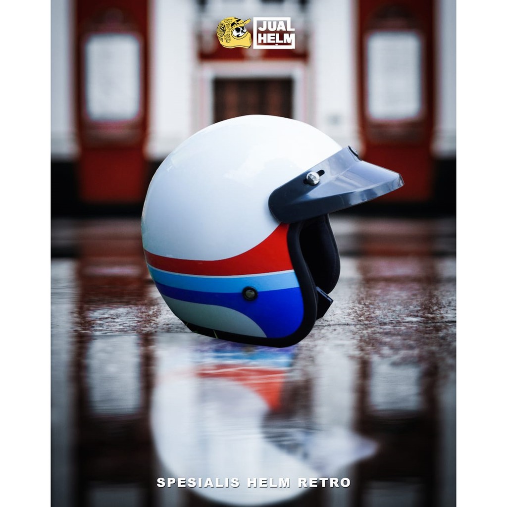 Helm Retro Sada Redka X Putih White Glossy ( Bogo / Klasik / Vespa )