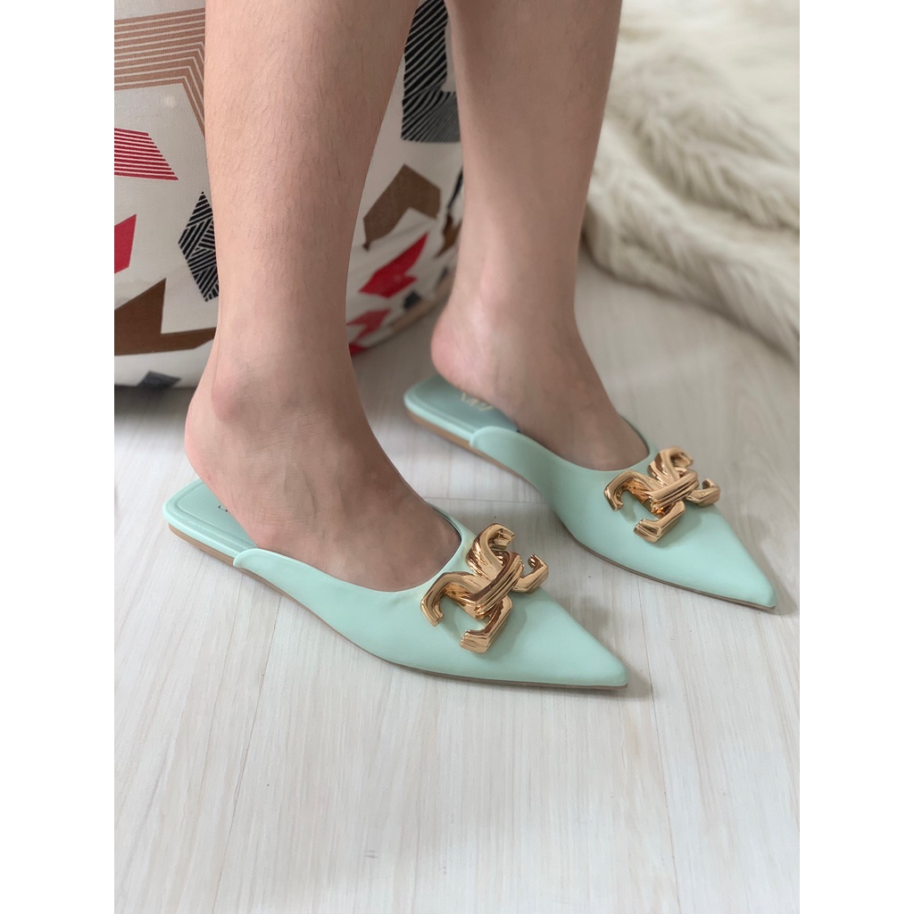 [7.7 Boombastis Sale⚡] - SEPATU WANITA ZS386 FLAT MULES BUCK DETAILS PREMIUM IMPORT