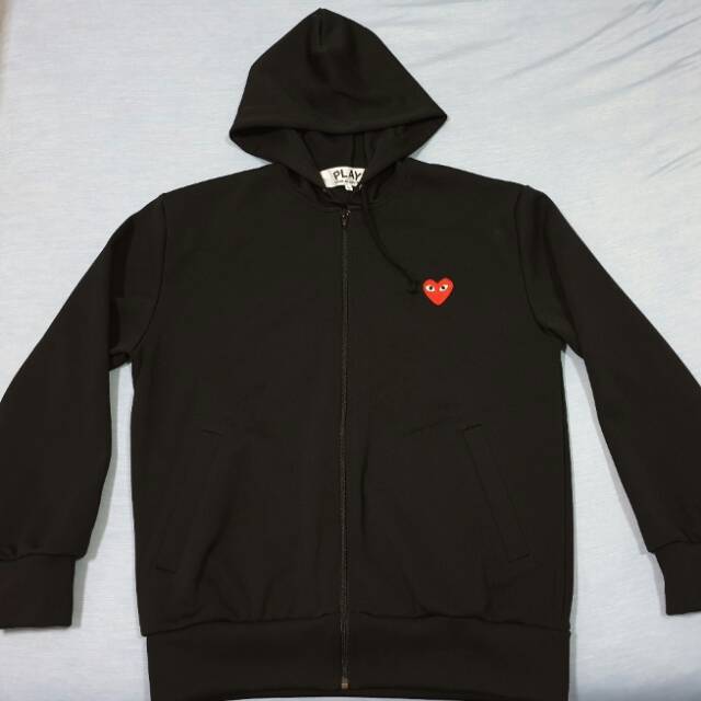 Sweater play cdg terbaru zipper patch depan bordir