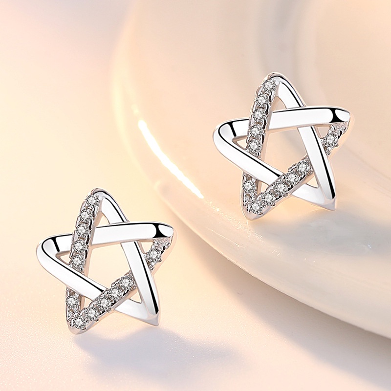 Anting Perak 925 Wanita Jepang dan Korea Fashion Jewellery bintang berujung lima/Subang Telinga anting perempuan