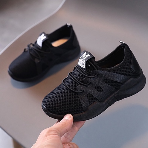 littlekiddoss Sepatu Sekolah Full Hitam Size 25-36 Sepatu Sport Anak Import SH2224