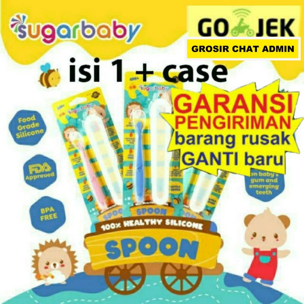 Sendok Sugar Baby Silicone Spoon with Cover / Sendok Bayi Silikon Sugar Baby Healthy Silicone Spoon sendok bayi steril ada wadah sendok plus wadah sugar baby