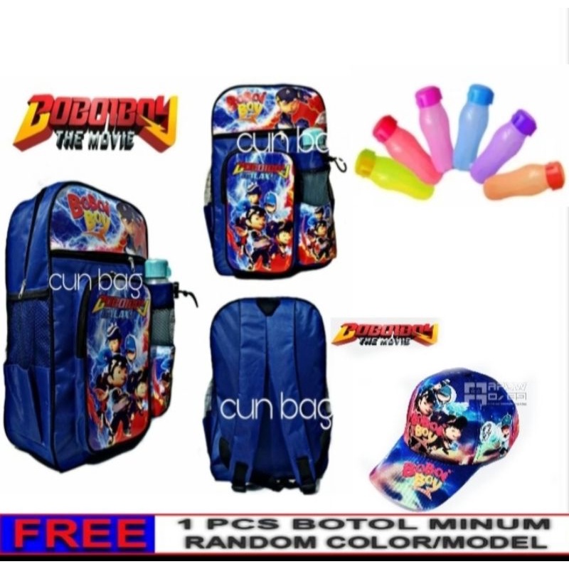 Tas Sekolah Boboiboy Free Botol Minuman & Topi Boboiboy / Tas Sekolah Anak SD / Tas Sekolah