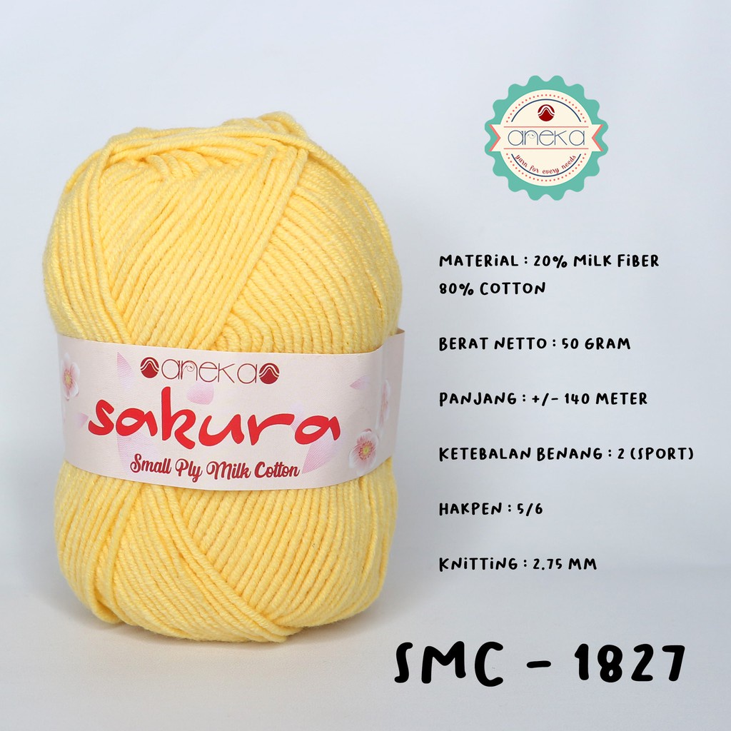 Jual Benang Rajut Katun Susu Ply Sakura Small Ply Milk Cotton Yarn