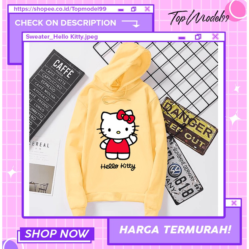 Sweater Hoodie Wanita Hello Kitty/Bisa COD/SIZE M-kuning