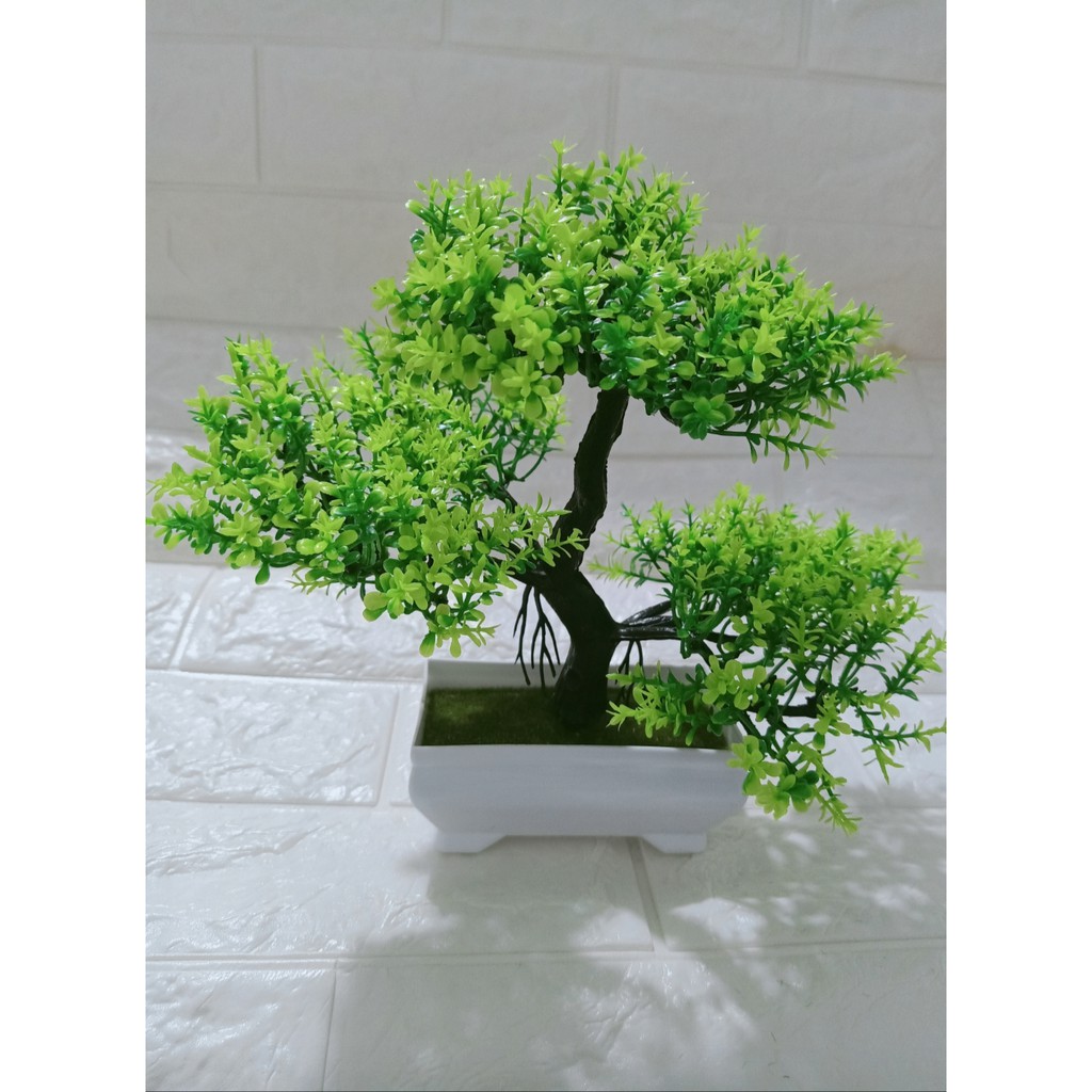 BOS915 Bunga Plastik / Pajangan Bunga Artifisial / Vas Petak-Hijau