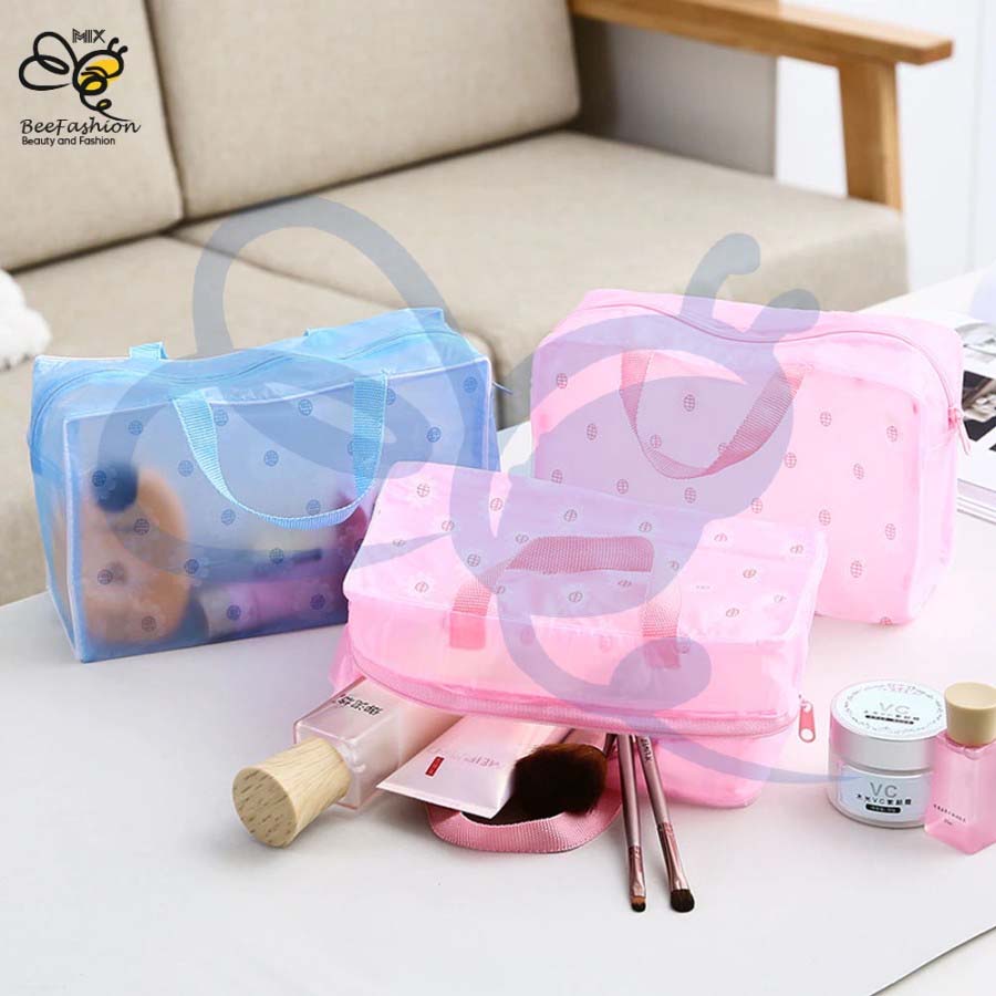 Pouch Kosmetik Transparan Motif Floral - Pouch Perlengkapan Mandi