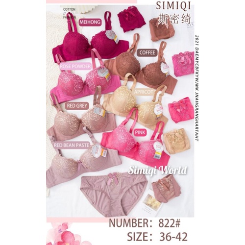 SET BRA CELANA DALAM SIMIQ 822 SETELAN BH DAN CD HIGH QUALITY SIZE 36.38.40.42