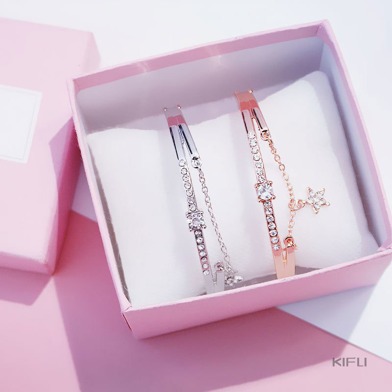 (KIFIL)Model Ledakan Panas Wanita Liar Pelajar Wanita Gelang Emas Berlian Bertatahkan Logam Gelang dengan Bintang Berujung Lima