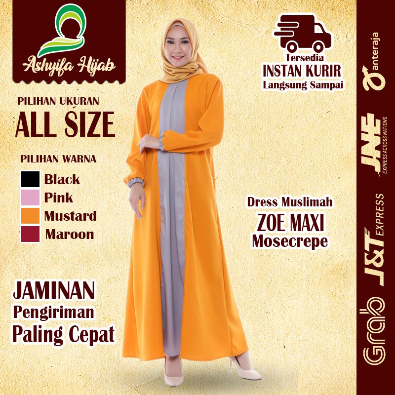 Dress Gamis Wanita Murah Syari Fashion Muslim Terbaru 2021 Syar'i | Zoe Maxi | Asyifa Hijab