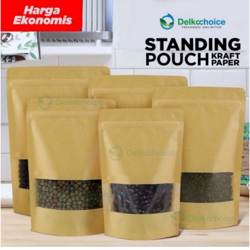 STANDING POUCH KRAFT PAPER ZIPLOCK WINDOW EKONOMIS DELKOCHOICE